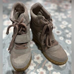 Ash Limited 7usWedge Sneaker Beige Leather Hi-Top Heel Basketball Diva Celebrity